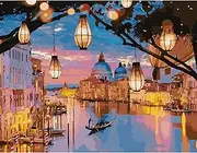 Paint by Numbers, Night Venice Paint by Numbers Kits for Adults Kids Beginners 40 x 50 cm Romantic City Light Adults Paint by Numbers with Paintbrushes DIY Painting for Home Decoration Without Frame