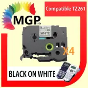 4X LAMINATED 36mm Black on White Label Tape for Brother TZ 261 PT-9700PC