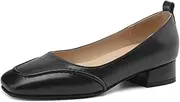 [Sanxg] Ladies Dressy Casual Slip on Trendy Comfortable Memory Foam Fancy Leather Office Teacher Vintage Holiday Going Out Square Toe Shoe (7 US,Black)