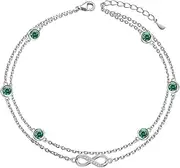 [Wasee] Bracelet/Anklet for Women 925 Sterling Silver Birthstone Bracelet Birthday Adjustable Anklets Jewelry for Women