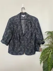 NWT Adrianna Papell Women's Denim Blue Tan Embroidered Floral Jacket 24W, $190