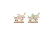 2x Willow & Silk Wooden 15cm Glam Bird Family Ornament/Table/Shelf Decor