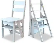 Foldable Wooden Folding Step Ladder Chair - Multifunction Home Library Climb Stool - Dinner Chairs Combination - White - Space Saving Design