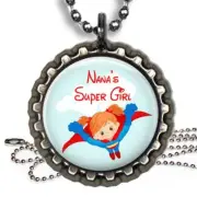 Grandma's Nana's Super Girl Superhero Kid's Bottle Cap Necklace & Chain Handmade