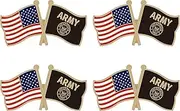 [Generic] US Army Gold Crest Crossed Double Flag Lapel Pins Small Mini Military Flags Friendship Pin Badge Pack of 4, Alloy Steel, no