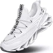 [Hetohec] Men's Trail Runners Fashion Sneakers Breathable Mesh Running Shoes Blade Non Slip Casual Athletic Walking Shoes, White, 13