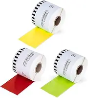HOUSELABELS Compatible with DK-2205 Replacement Roll for Brother QL Label Printers; Red Yellow Green Continuous Length Labels; 2-4/9" x 100 feet (62mm*30.48m) - 3 Rolls