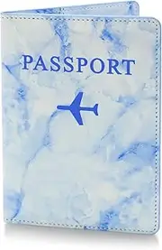 [Huakaile] Fashion PU Leather Marbling Business Passport Holder Cover Case with Storage Pocket Organizer Air Ticket Bank ID Card Travel Protector for Ladies Men (Blue)