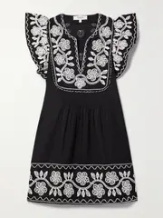 [Sea] Sea - Beck Pintucked Embroidered Cotton And Linen-blend Mini Dress - Black - xx small xx small Black