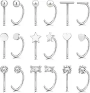 [GEMQUEEN] 14K Gold Huggie Half Hoop Earrings Cartilage Helix Open Hugging Earrings for Women | 9 Pairs Hypoallergenic 316L Stainless Steel Jewelry Set with 5A CZ Pearl Heart Bar Star Ball Dot