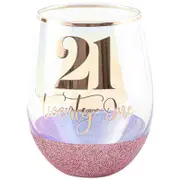21th Glitter Stemless Pink 600 ml Drinking Cup Novelty Print