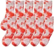 [Jaksairos] Women`s Coral Fleece 5/10 Packs Winter Fuzzy Thickened Cozy Plush Floor Socks Warm High Leg Snug Sleep Footwear