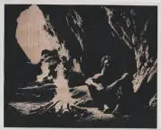 Caveman in Cave GLOW IN THE DARK Scratchboard Art 8 x 10