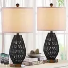 Touch Control Rattan Table Lamps, 3 Way Dimmable Bedside Lamps for Black