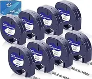 Weemay 8 Pack Compatible Label Tape Replacement for Dymo LetraTag Refills 91331 (S0721660) Plastic 12mm x 4m Black on White Label Tape for Dymo Label Maker LT-100T LT-100H LT-110T QX50