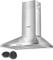 [COMFEE'] 60 cm Chimney Cooker Hoods Class A++ Stainless Steel Extractor Hood with LED and Recirculating & Ducting System Wall Mounted Hood 600 mm with Carbon Filters