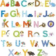 DECOWALL DS-8003 Watercolour Animal Alphabet Kids Wall Stickers Wall Decals Peel and Stick Removable Wall Stickers for Kids Nursery Bedroom Living Room (Small) d?cor