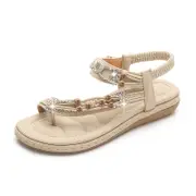 Nevenka Bohemian Beaded Sandals for Women Summer Clip Toe T-Strap Flats-Apricot