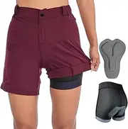 [Wulibike] Womens Mountain Bike Shorts 2 in 1 Padded Cycling MTB Women Biking Shorts with Padding Riding Bicycle Shorts Zipper Pockets