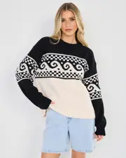 [Rip Curl] Rip Curl Women's Soleil Knit Sweater in Black/Off White Size Large L Black/Off White