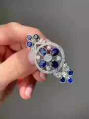 Gift Brooch Pin 14K White Gold Plated 2.3Ct Oval Lab Created Blue Sapphire Women