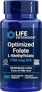 Life Extension Optimized Folate, 180 Veg Tablets, L-Methylfolate 5-MTHF 1000 mcg / 1 mg