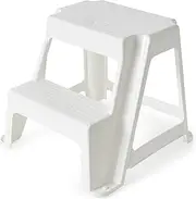 Gracious Living Plastic 2-Step Stool, Portable Step Stool, 16 Inches Tall, White