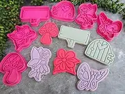 Fairy Garden Cookie Cutter and Fondant Embosser Set, Mushroom, Butterfly, Fairy Door, Wooden Sign, Flower, Fairy Cookie Cutter 6 Piece Set