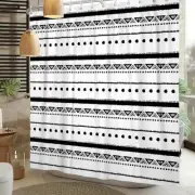 Boho Shower Curtain Black White Striped Abstract Geometric Pattern Waterproof