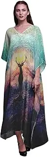 [Phagun] Deer Animal Long Caftan Maxi Dress Beach Swimwear Cover up Womens Kaftan