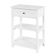 Bedside Table with Drawer and Shelves, Wooden Side Table