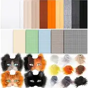 Seenelling DIY Therian Mask Material Kit Including Felt Fabric Sheet Faux Fur Strips and Plastic Eye Mesh Sheets (No Mask)