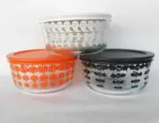 ❤️ 6-pc PYREX Halloween 4-Cup STORAGE BOWLS w/Covers 1-Qt Pumpkins, Ghosts & Bat
