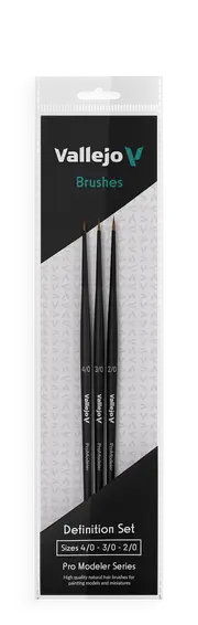 Vallejo Hobby Brushes: Pro Modeler Definition Set - Natural Hair (Sizes 4/0, 3/0 & 2/0)