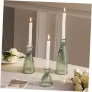 Glass Candlestick Holders, Set of 3 Thick Taper Candle Holders for or Table