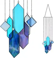 Stained Glass Window Hanging Sun Catchers Blue Wall Art - Fully Assembled Ready