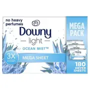 Light Mega Dryer Sheets, Fabric Softener Dryer Sheets, Ocean Mist, 180 Count