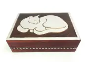 Kitty Cat Pet Urn Cremation Wood Trinket Box Decorative Hinged Jewelry Box