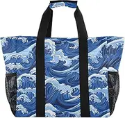 [sanluoli] Totes Collapsable Beach Tote Bag Water Resistant Canvas Carrying Bag, Blue Wave, 1 size