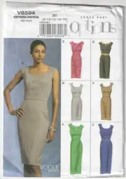 FF Vogue 8594 Fitted Midriff Inset Sleeveless Dress Sewing Pattern Sz 8 - 16