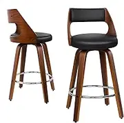 ALFORDSON 2X Bar Stools, Swivel Wooden Counter Stool with Footrest, Adjustable Leather Dining Chairs in 65cm Seat Height, Kitchen Stool for Home Bar Dining Room, Eden Black