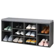 Giantex 10-Cube Shoe Bench Rack Storage Cabinet w/Padded Cushion Entryway Shoe Organizer Grey
