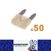 50 x 25amp Mini Blade Fuses White Clear Wedge Fuses 50pc Pack BULK BUY