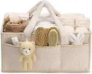 HOXATYP Baby Nappy Caddy Organiser Diaper Caddy Organizer, Storage Basket for Diapers and Baby Wipes,with Bear (White)