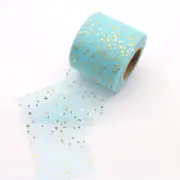 Gold Star Sky Blue Mesh Organza Ribbon Roll