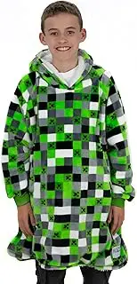 [Character World] Hugzee Oversized Wearable Hooded Fleece | Super Warm and Cosy Sherpa Lined, Minecraft Design | Perfect For Kids Aged 7-12 Years, One Size Suggested Height 75cm+ | Green, Green, m