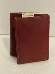 Burgundy Genuine Leather Tri-Fold Multi-Window Compact Wallet Card & Key Pockets