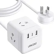 LENCENT Power Strip with USB, Cube Charging Station, Power Outlet Extender with 3 AC Outlets, 2 USB A and 1 Type-C Ports, 1.65M Extension Cord, Multiple Protection for Household Appliance