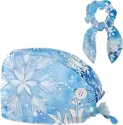 [YTYVAGT] Scrub Caps Women,Scrub Hats Suitable for Women,Blue Merry Christmas Snowflakes