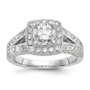 0.62ct. CZ Solid Real 14K White Gold Peg Set Cushion Halo Engagement Ring